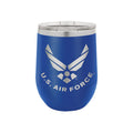 16 OZ DOUBLE WALLED STAINLESS STEEL SMALL BLUE TUMBLER LAZER ENGRAVED WITH U.S. AIR FORCE LOGO