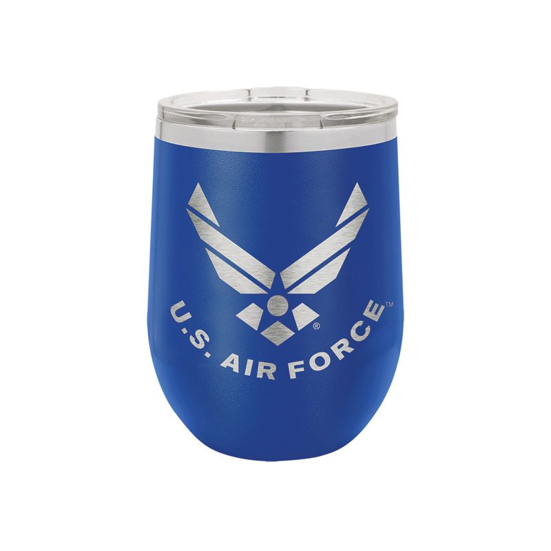 16 OZ DOUBLE WALLED STAINLESS STEEL SMALL BLUE TUMBLER LAZER ENGRAVED WITH U.S. AIR FORCE LOGO