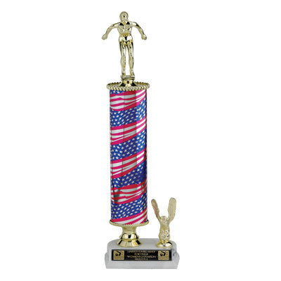 17-1/2, 18-1/2, 19-1/2 INCH  ONE COLUMN STARS AND STRIPES TROPHY WITH EAGLE TRIM AND TAKES FIGURE