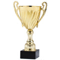 17-1/4 INCH HEIGHT SWIRL GOLD METAL TROPHY CUP ON A BLACK MARBLE BASE