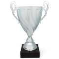 17 INCH ITALIAN SILVER TROPHY CUP SWIRL PATTERN ON BLACK MARBLE BASE