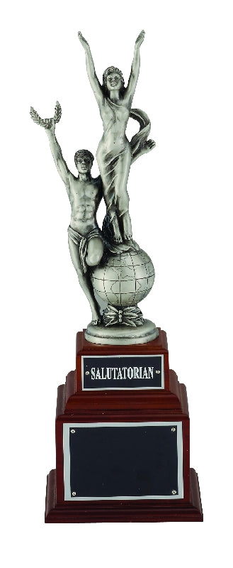 18-1/2 INCH VICTORY TROPHY WITH 12 INCH RESIN FIGURE ON WALNUT BASE