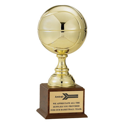 19-1/2 INCH GOLD BASKETBALL TROPHY WITH 9 INCH DIAMETER BALL