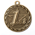 Metal 2-Inch in Diameter Round 1st Place Medal with Customizable Back in Antique Brass