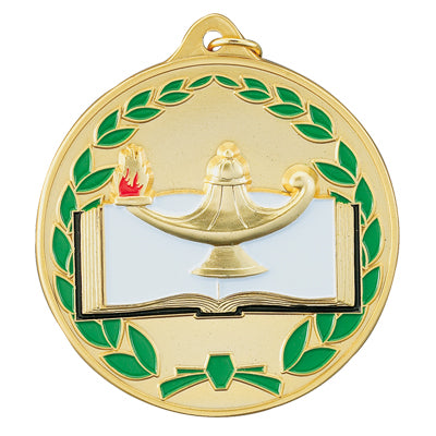 2-1/2 Inch Enameled Die-Cast Academic Medal in Gold, Silver, or Bronze