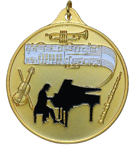 2-1/2 Inch Enameled Die-Cast Music Medal in Gold, Silver, or Bronze