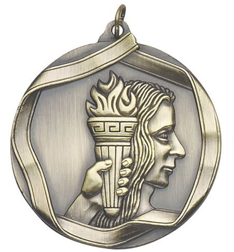 2-1/4 Inch 3D Die-Cast Achievement Medal in Antique Brass, Silver, or Bronze