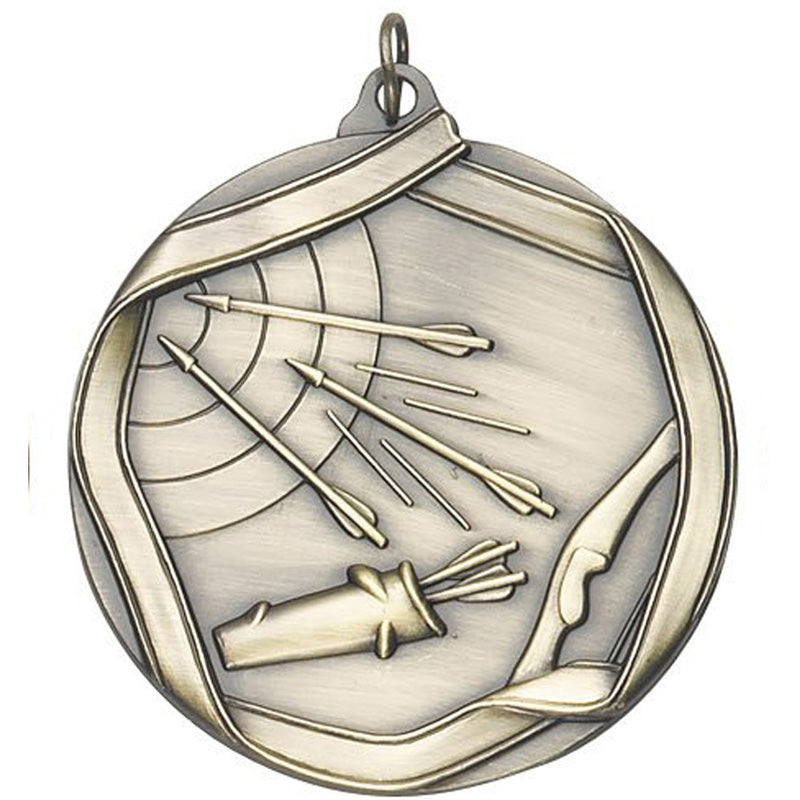 2-1/4 Inch 3D Die-Cast Archery Medal in Antique Brass, Silver, or Bronze