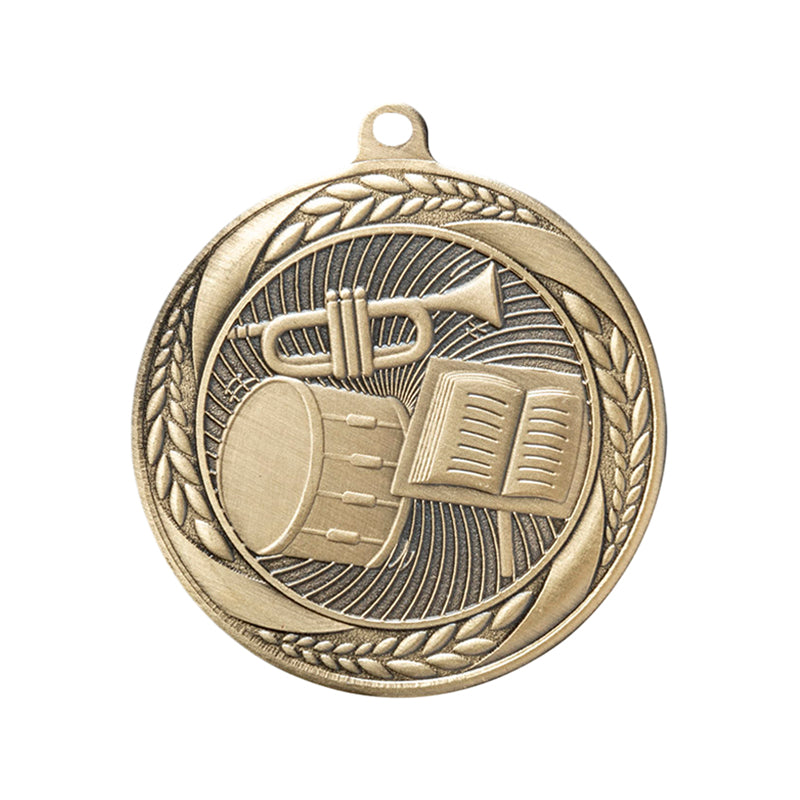 2-1/4 Inch Band Medal in Antique Gold with Insert