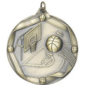 2-1/4 Inch 3D Die-Cast Basketball Medal in Antique Brass, Silver, or Bronze