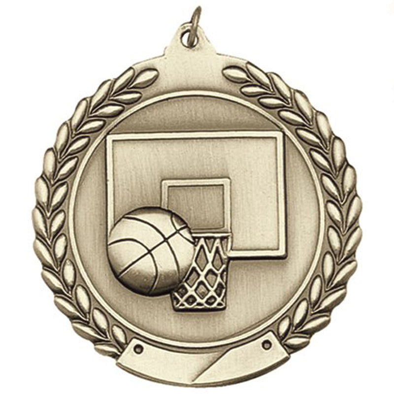 1-3/4 Inch Customizable Basketball Themed 3D Sports Medal in Brass, Silver, or Bronze
