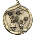 2-1/4 Inch 3D Die-Cast Cheerleading Medal in Antique Brass, Silver, or Bronze