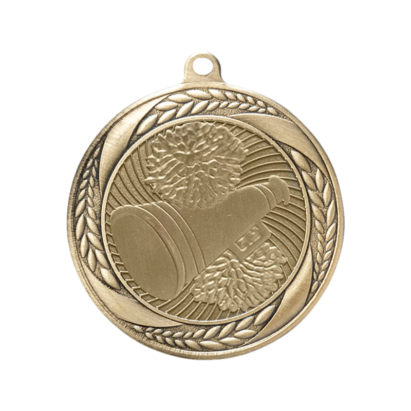 2-1/4 Inch Cheerleading Medal in Antique Gold with Insert