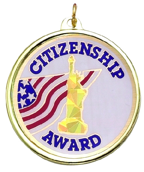 2-1/4 Inch in Diameter Round Citizenship Medal with Mylar Detailing and Customizable Back