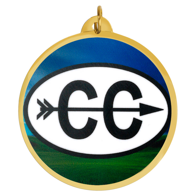 2-1/4 Inch in Diameter Round Gold Sports Medal with '1st Place' Mylar Front and Customizable Back