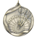 2-1/4 Inch 3D Die-Cast Darts Themed Medal in Antique Brass, Silver, or Bronze