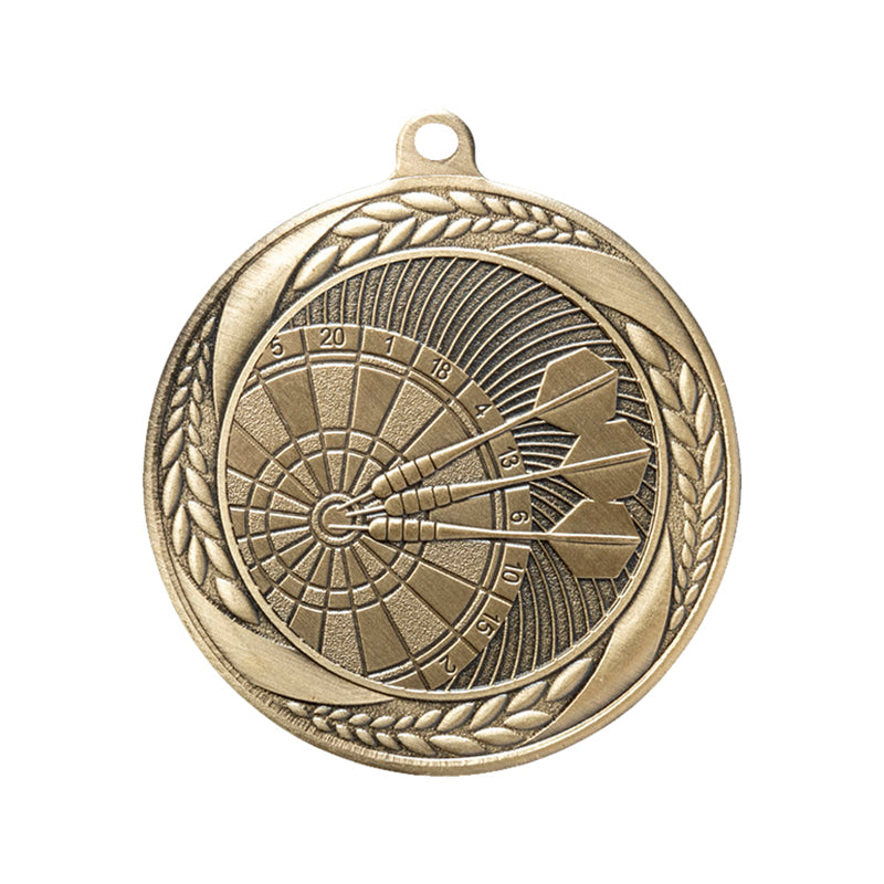 2-1/4 Inch Darts Medal in Antique Gold, Silver, or Bronze with Insert