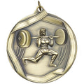 2-1/4 Inch 3D Die-Cast Womens Weightlifting Medal in Antique Brass, Silver, or Bronze