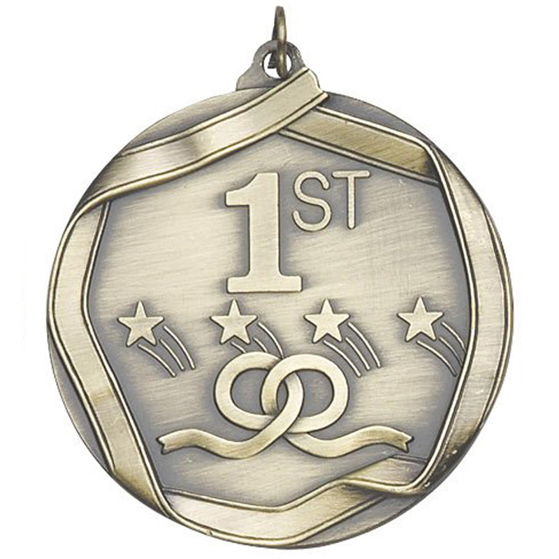 2-1/4 Inch 3D Die-Cast First Place Medal in Antique Brass