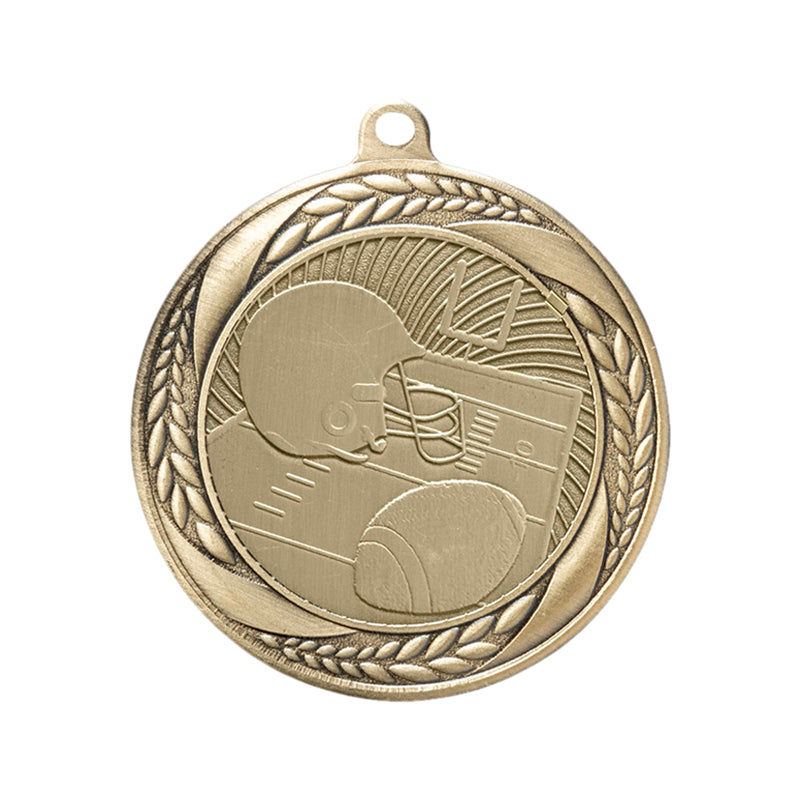 2-1/4 Inch Football Medal in Antique Gold with Insert