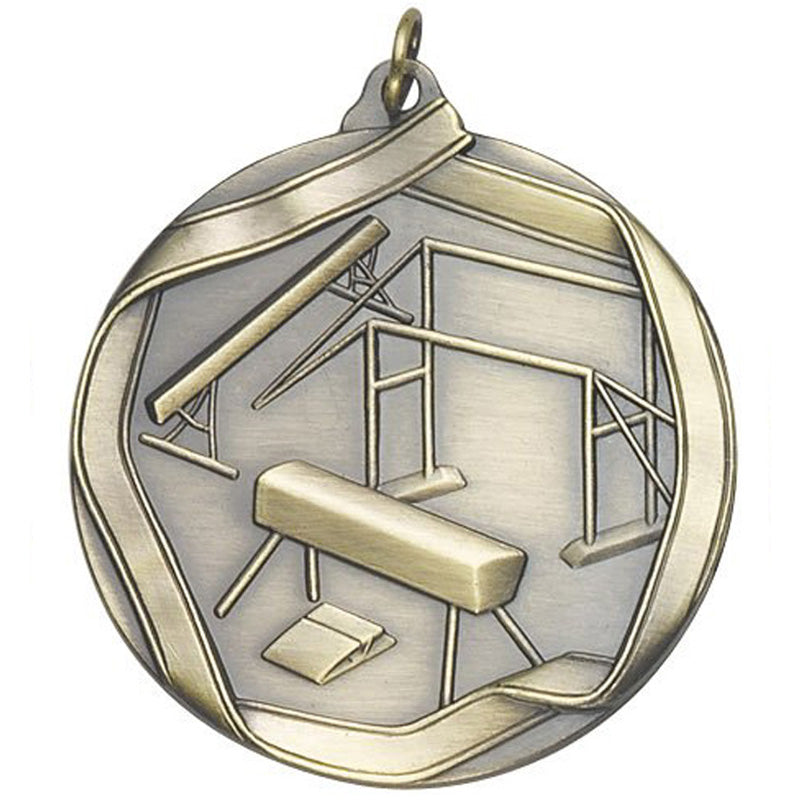 2-1/4 Inch 3D Die-Cast Womens Gymnastics Medal in Antique Brass, Silver, or Bronze