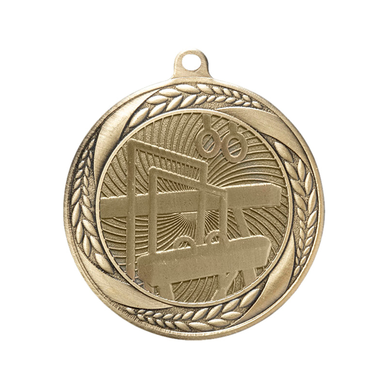 2-1/4 Inch Gymnastics Medal in Antique Gold with Insert