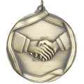 2-1/4 Inch 3D Die-Cast Medal with Handshake Theme in Antique Brass, Silver, or Bronze