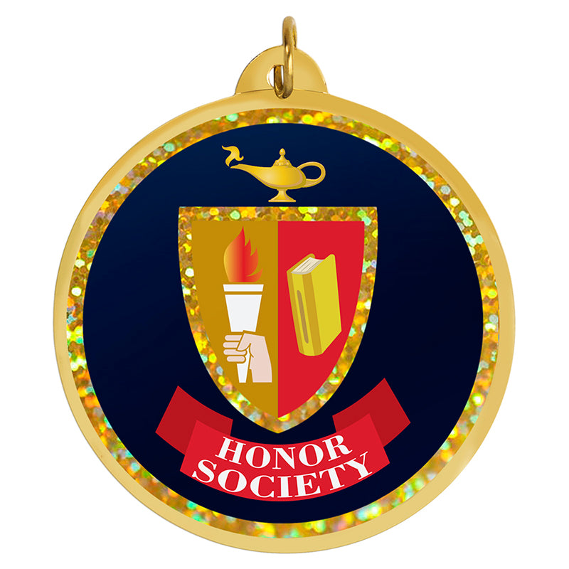 2-1/4 Inch in Diameter Round Honor Society Medal with Mylar Detailing and Customizable Back