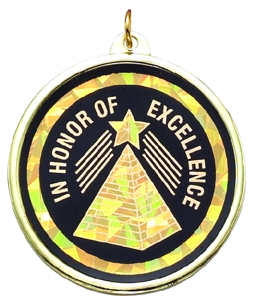 2-1/4 Inch in Diameter Round Excellence Medal with Mylar Detailing and Customizable Back