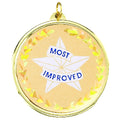 2-1/4 Inch in Diameter Round Most Improved Medal with Mylar Detailing and Customizable Back
