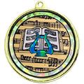 2-1/4 Inch in Diameter Round Musical Lyre Themed Medal with Mylar Detailing and Customizable Back