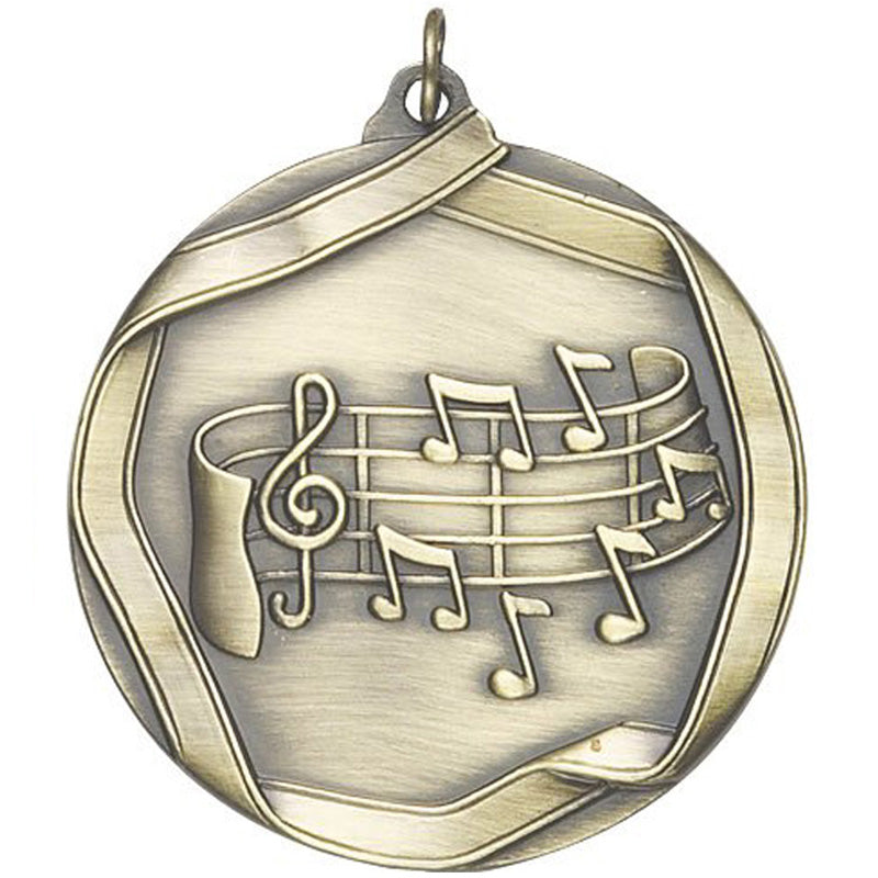 2-1/4 Inch 3D Die-Cast Music Themed Medal in Antique Brass, Silver, or Bronze