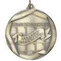 2-1/4 Inch 3D Die-Cast Perfect Attendance Medal in Antique Brass, Silver, or Bronze