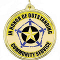 2-1/4 Inch in Diameter Round Community Service Medal with Mylar Detailing and Customizable Back