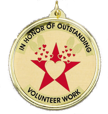 2-1/4 Inch in Diameter Round Volunteer Work Medal with Mylar Detailing and Customizable Back