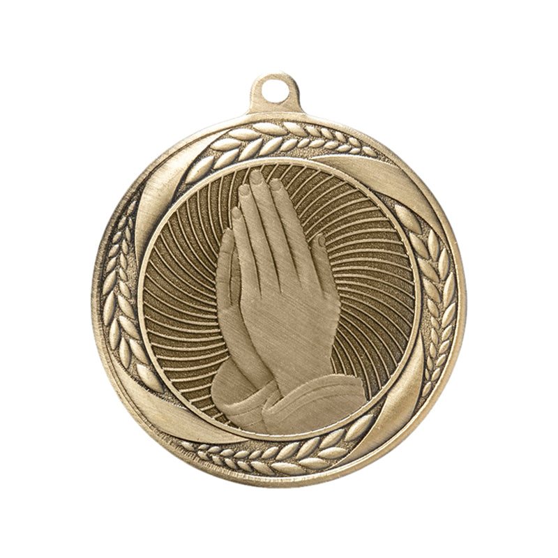 2-1/4 Inch Prayer Medal in Antique Gold with Insert