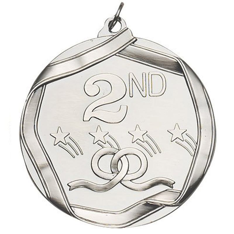 2-1/4 Inch 3D Die-Cast Second Place Medal in Antique Silver