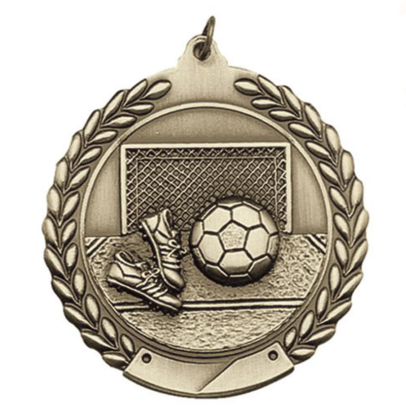 1-3/4 Inch 3D Soccer Medal in Brass, Silver, or Bronze with Customizable Back