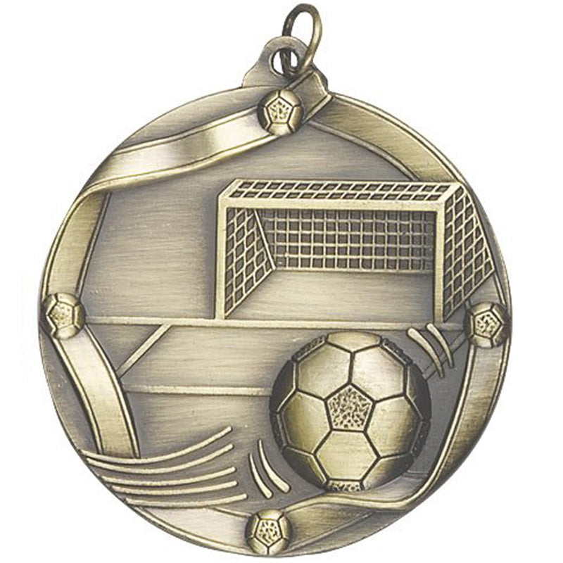 2-1/4 Inch 3D Die-Cast Soccer Medal in Antique Brass, Silver, or Bronze