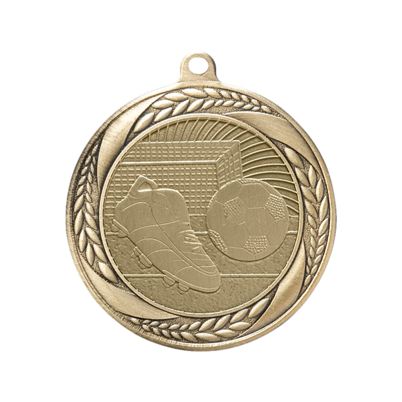2-1/4 Inch Soccer Medal in Antique Gold, Silver, or Bronze with Insert