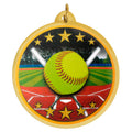 2-1/4 Inch in Diameter Round Softball Themed Sports Medal with Mylar Detailing and Customizable Back
