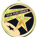 2-1/4 Inch in Diameter Round Star Performer Medal with Mylar Detailing and Customizable Back