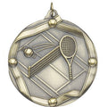 2-1/4 Inch 3D Die-Cast Tennis Themed Medal in Antique Brass, Silver, or Bronze