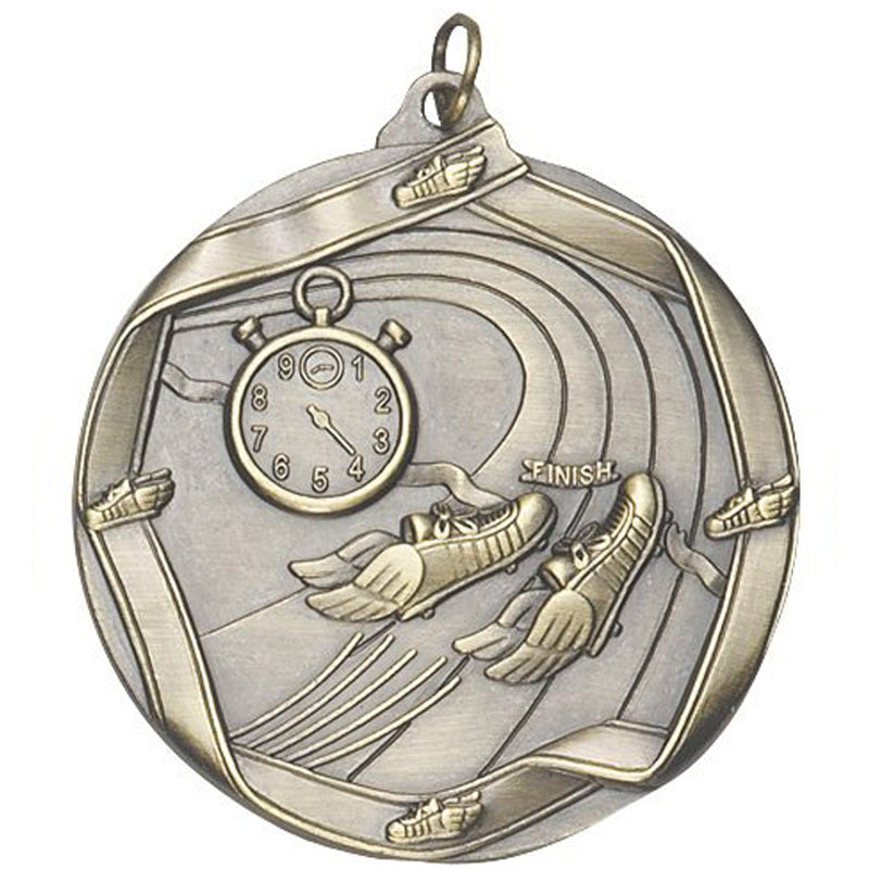 2-1/4 Inch 3D Die-Cast Track Themed Medal in Antique Brass, Silver, or Bronze