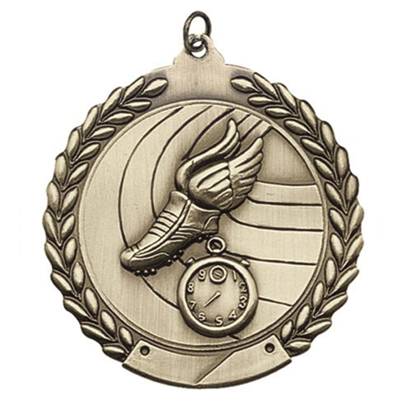 1-3/4 Inch Customizable 3D Track Themed Sports Medal in Brass, Silver, or Bronze