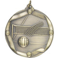 2-1/4 Inch 3D Die-Cast Volleyball Medal in Antique Brass, Silver, or Bronze