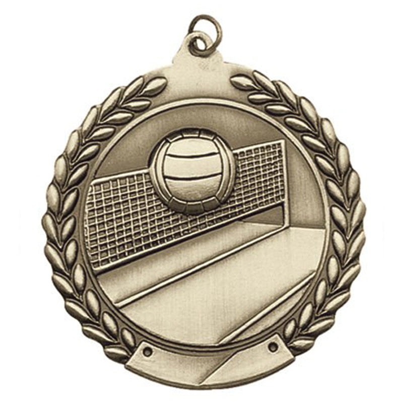 1-3/4 Inch 3D Volleyball Medal in Brass, Silver, or Bronze with Customizable Back