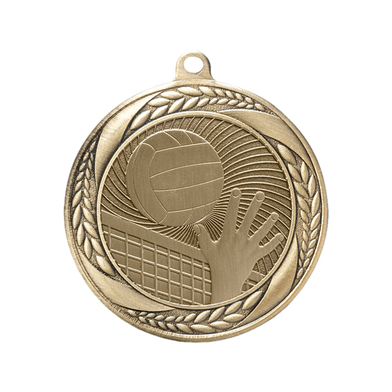 2-1/4 Inch Volleyball Medal in Antique Gold, Silver, or Bronze with Insert
