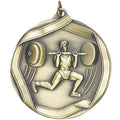 2-1/4 Inch 3D Die-Cast Weightlifting Medal in Antique Brass, Silver, or Bronze