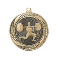 2-1/4 Inch Mens Weightlifting Medal in Antique Gold, Silver, or Bronze with Insert